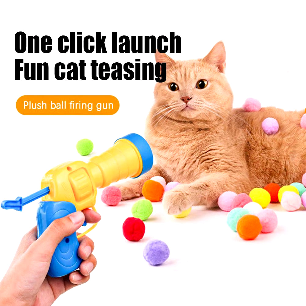 Cat Toys Interactive Launch Training Toy for Pet Kitten Creative Mini Shooting Gun Games Stretch Plush Ball Toys Pet Supplies